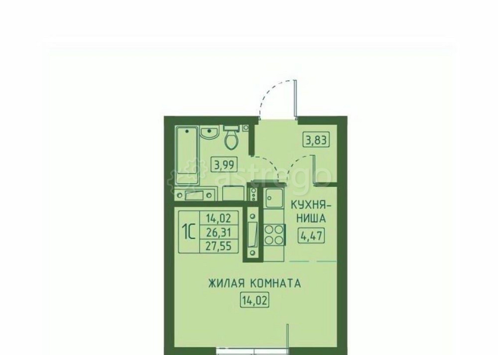 Студия, 27.55 м2, 3/23 эт. Красноярск - изображение 2
