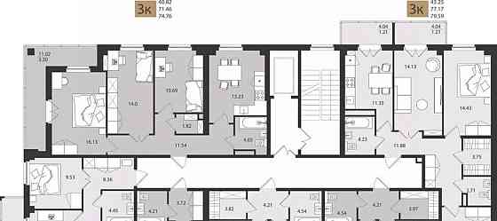 3-комн. квартира, 74.76 м2, 3/16 эт. Архангельск