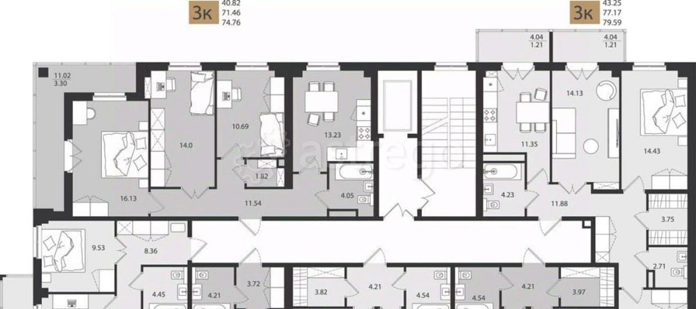 3-комн. квартира, 74.76 м2, 3/16 эт. Архангельск - изображение 2