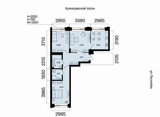 3-комн. квартира, 63.63 м2, 2/31 эт. Уфа