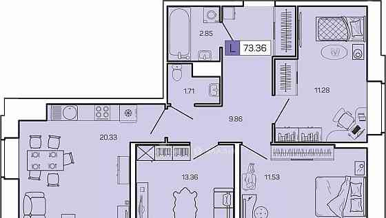 3-комн. квартира, 73.36 м2, 13/16 эт. Архангельск
