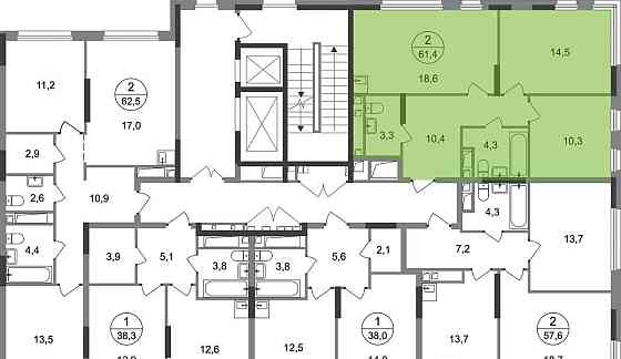 2-комн. квартира, 61 м2, 3/17 эт. Москва