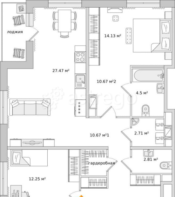 3-комн. квартира, 106.59 м2, 6/17 эт. Санкт-Петербург - изображение 1