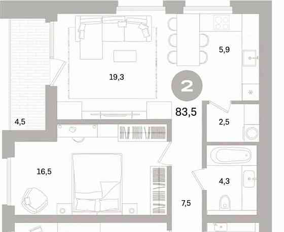 2-комн. квартира, 83.51 м2, 12/16 эт. Санкт-Петербург