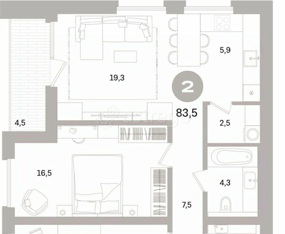 2-комн. квартира, 83.51 м2, 12/16 эт. Санкт-Петербург - изображение 5