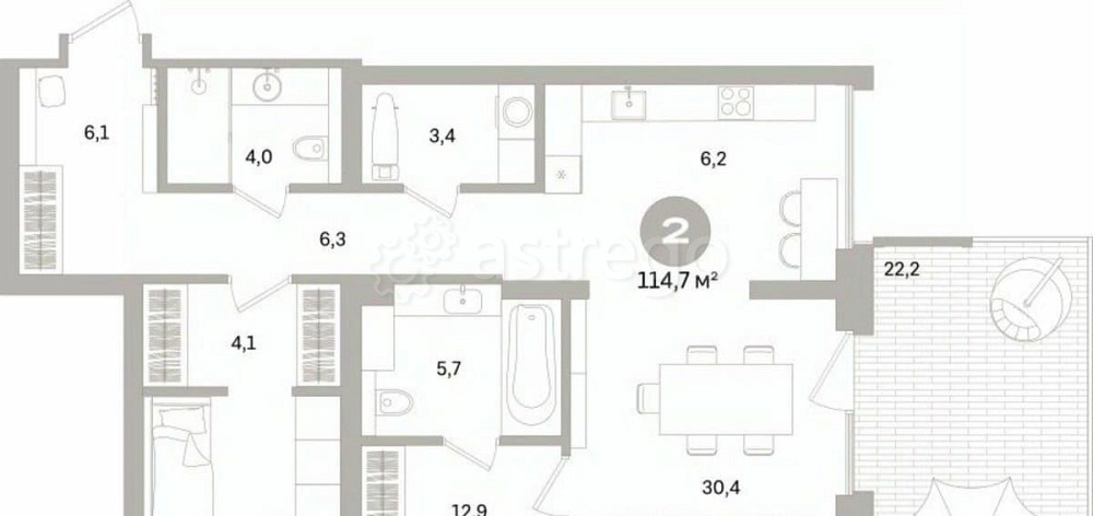2-комн. квартира, 114.66 м2, 2/9 эт. Санкт-Петербург - изображение 1
