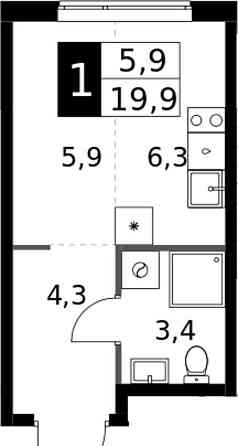 Студия, 19.9 м2, 4/25 эт. Москва