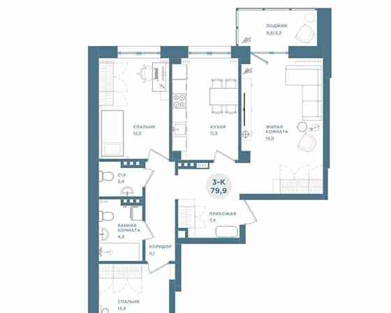 3-комн. квартира, 79.9 м2, 2/19 эт. Красноярск