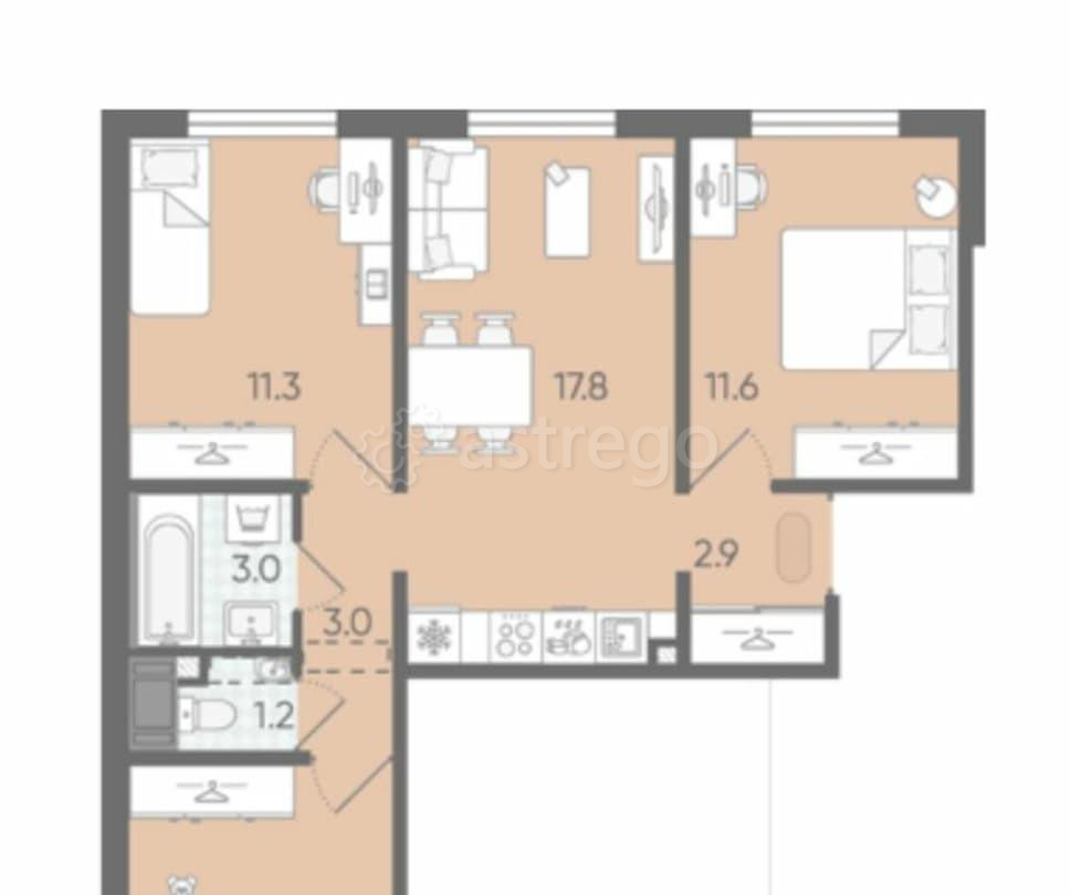 3-комн. квартира, 63.6 м2, 14/16 эт. Санкт-Петербург - изображение 1