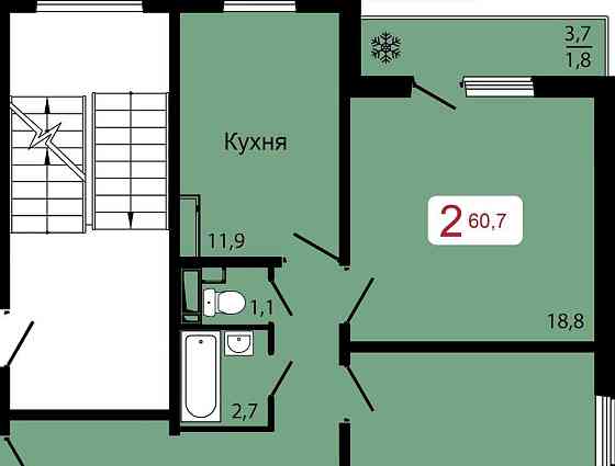 2-комн. квартира, 60.7 м2, 13/17 эт. Красноярск