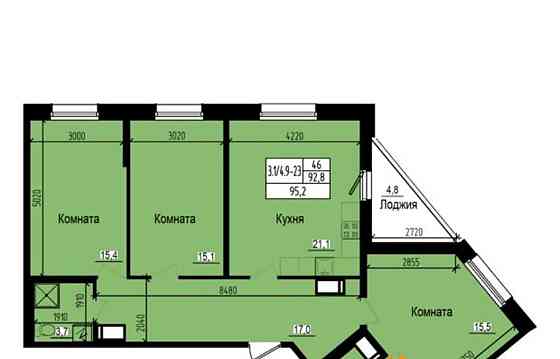 3-комн. квартира, 95.2 м2, 22/23 эт. Санкт-Петербург