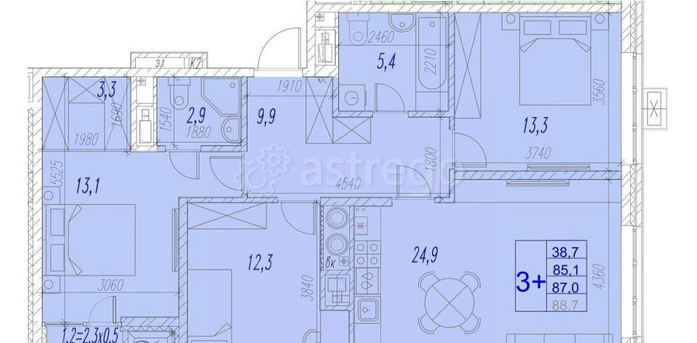 3-комн. квартира, 87 м2, 7/17 эт. Астрахань - изображение 3