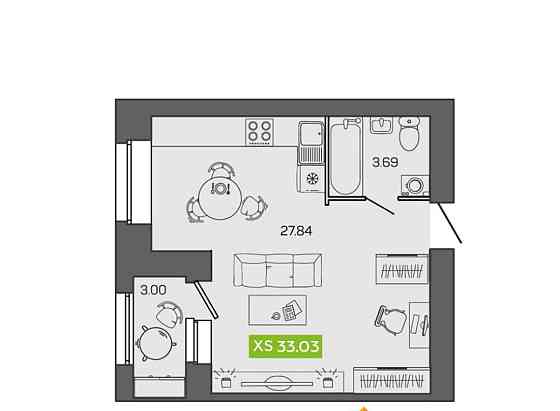 Студия, 33.03 м2, 3/8 эт. Северодвинск