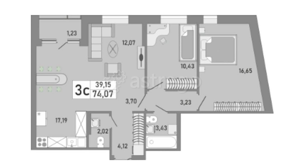 2-комн. квартира, 74 м2, 8/24 эт. Уфа - изображение 5