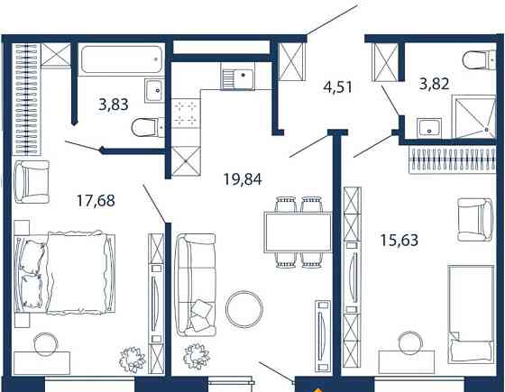 3-комн. квартира, 73.88 м2, 1/5 эт. Санкт-Петербург