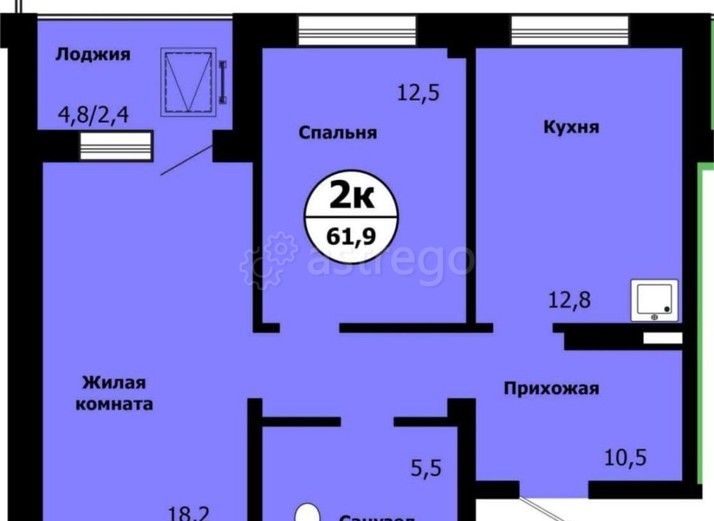 2-комн. квартира, 61.9 м2, 3/19 эт. Красноярск - изображение 1
