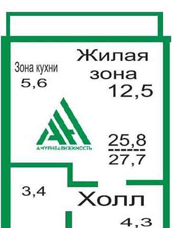 1-комн. квартира, 27.7 м2, 6/10 эт. Благовещенск