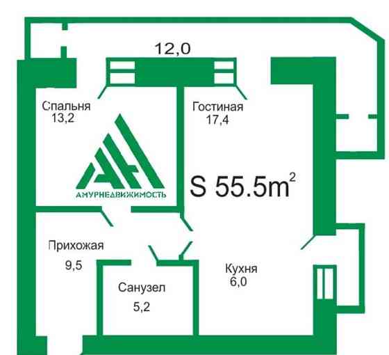 2-комн. квартира, 55.5 м2, 7/14 эт. Благовещенск