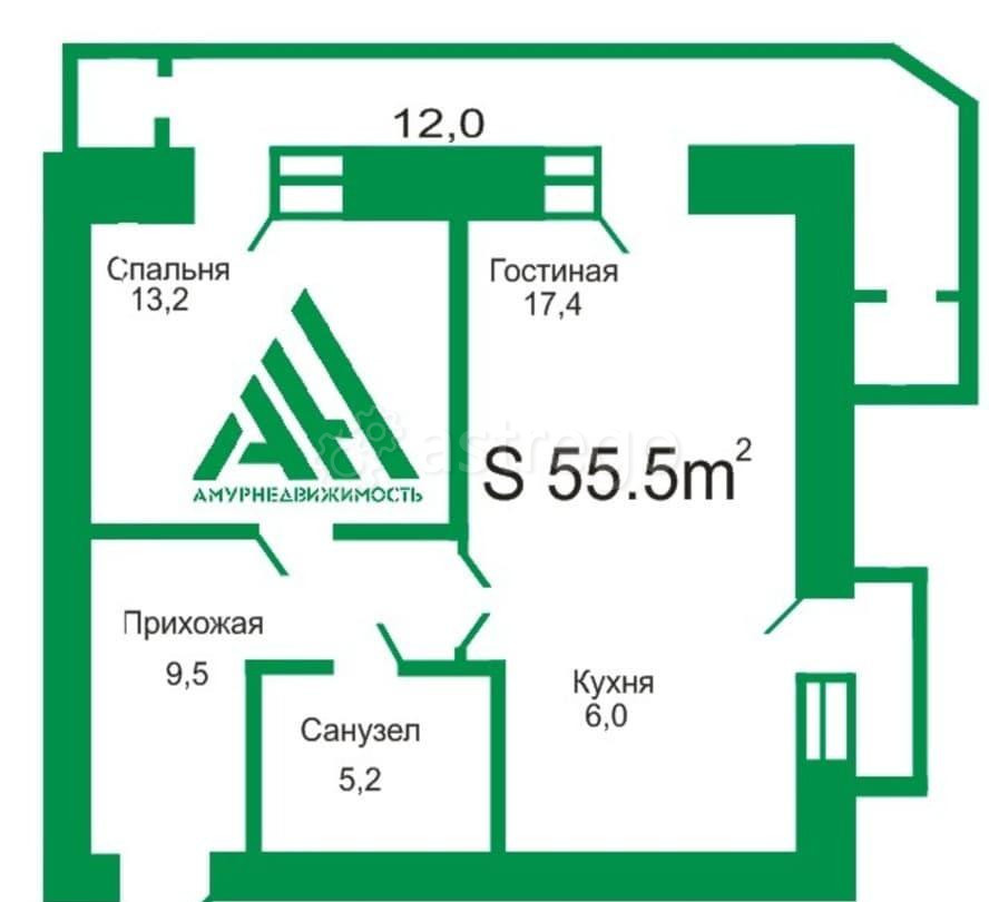 2-комн. квартира, 55.5 м2, 7/14 эт. Благовещенск - изображение 1