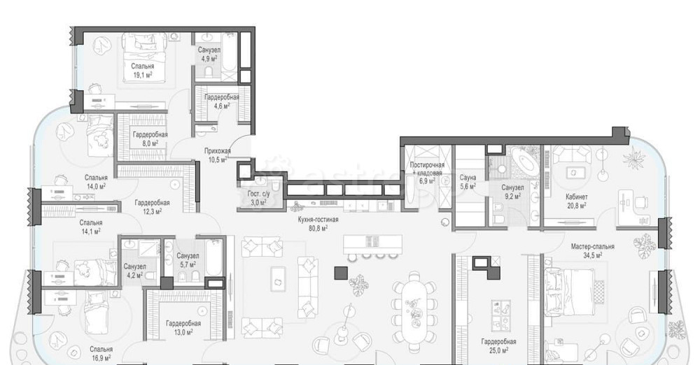 6-комн. квартира, 316 м2, 8/14 эт. Москва - изображение 7