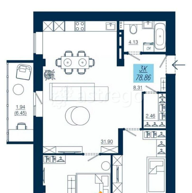 3-комн. квартира, 78.86 м2, 17/19 эт. Красноярск - изображение 1