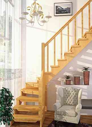 Деревянная лестница с поворотом ЛЕС-09 универсальная маршевая Новосибирск