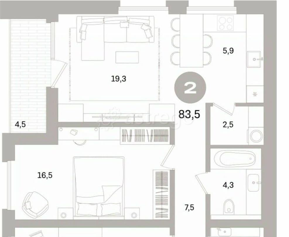 2-комн. квартира, 83.51 м2, 11/16 эт. Санкт-Петербург - изображение 1