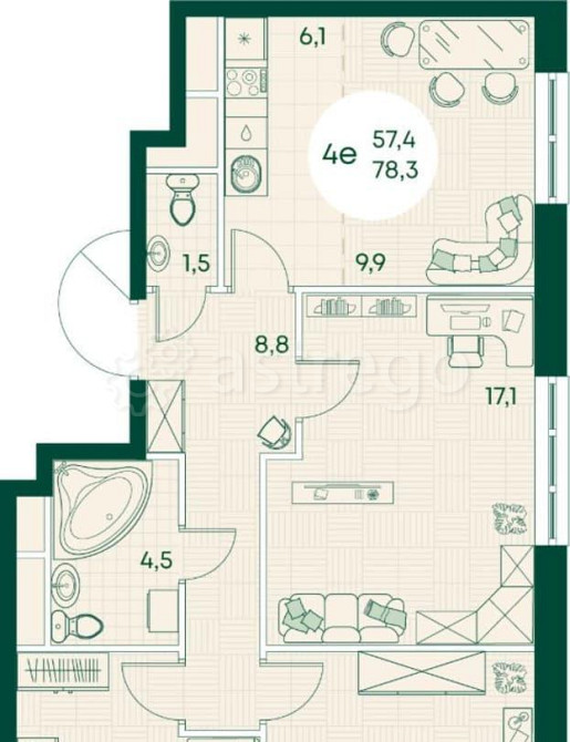 4-комн. квартира, 78.3 м, 15/17 эт. Яблоновский - изображение 1