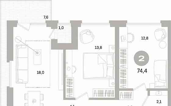 2-комн. квартира, 74.45 м2, 3/7 эт. Санкт-Петербург