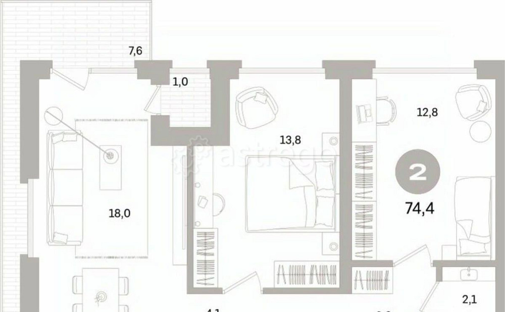 2-комн. квартира, 74.45 м2, 3/7 эт. Санкт-Петербург - изображение 1