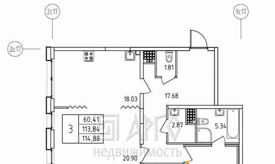 3-комн. квартира, 113.84 м2, 10/23 эт. Санкт-Петербург