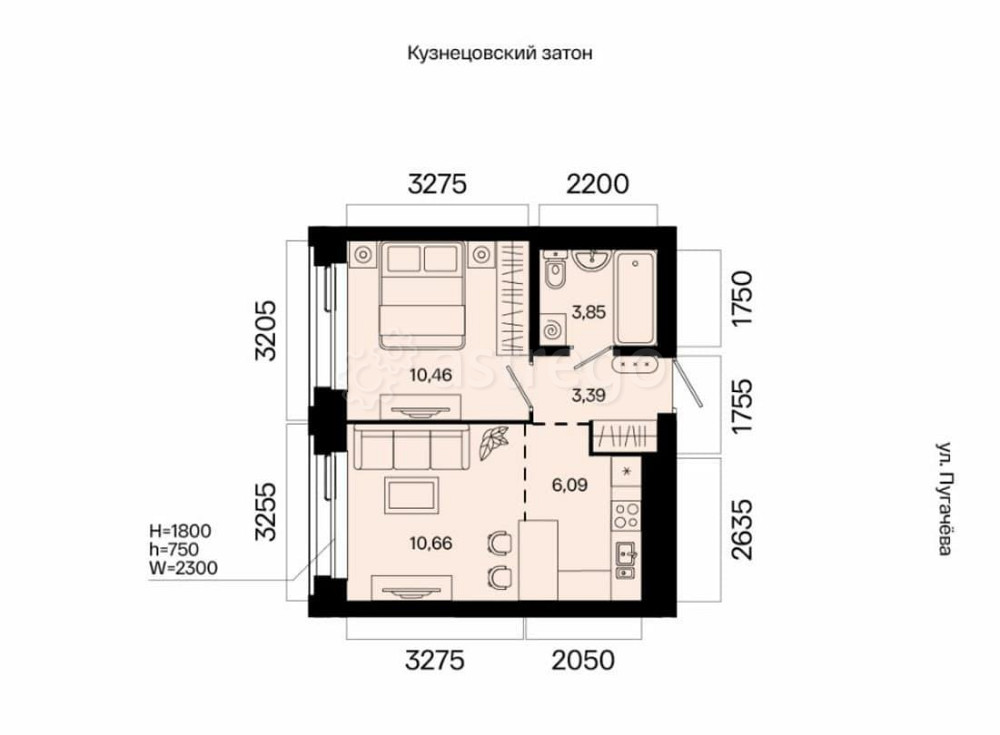 2-комн. квартира, 34.45 м2, 11/31 эт. Уфа - изображение 1