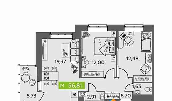 2-комн. квартира, 56.81 м2, 9/9 эт. Северодвинск