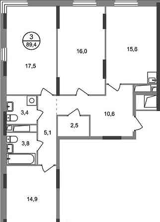 3-комн. квартира, 89 м2, 15/17 эт. Москва