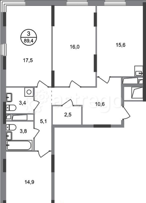 3-комн. квартира, 89 м2, 15/17 эт. Москва - изображение 1