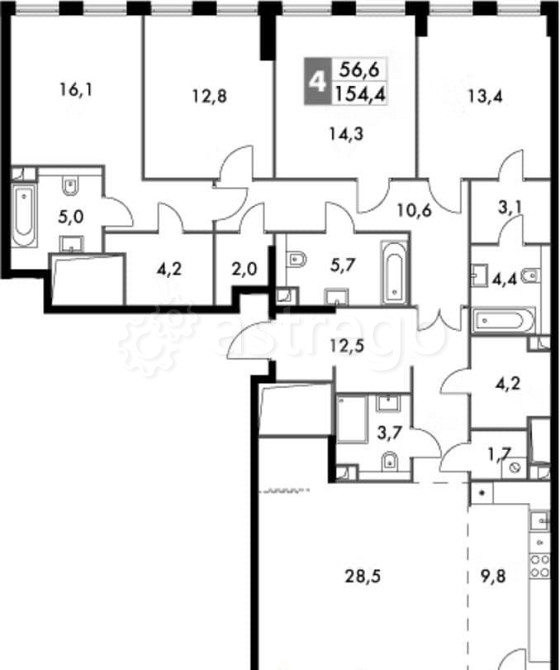 4-комн. квартира, 154.4 м2, 26/26 эт. Москва - изображение 1