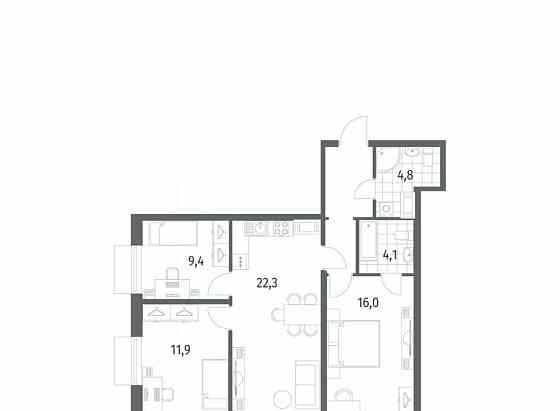 3-комн. квартира, 75.4 м2, 11/12 эт. Санкт-Петербург