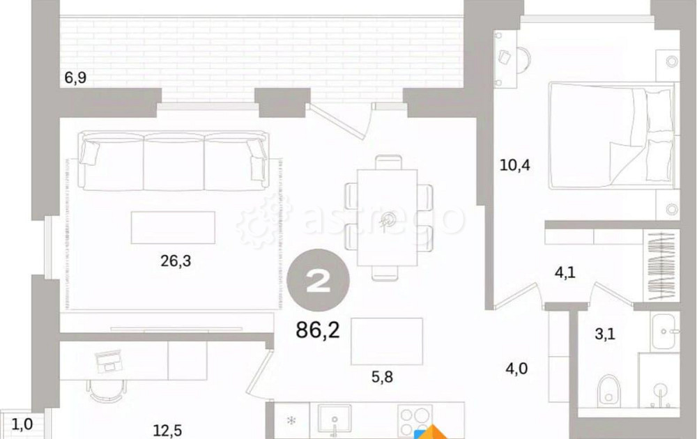 2-комн. квартира, 86.24 м2, 9/15 эт. Санкт-Петербург - изображение 2