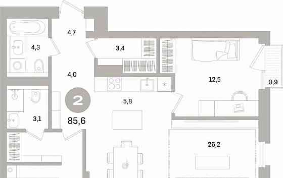 2-комн. квартира, 85.59 м2, 12/15 эт. Санкт-Петербург