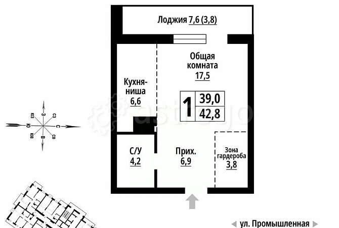 1-комн. квартира, 42 м2, 15/23 эт. Барнаул - изображение 1