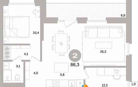 2-комн. квартира, 86.26 м2, 10/15 эт. Санкт-Петербург