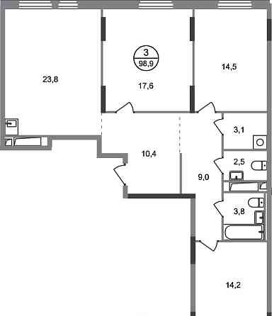 3-комн. квартира, 98 м2, 8/17 эт. Москва
