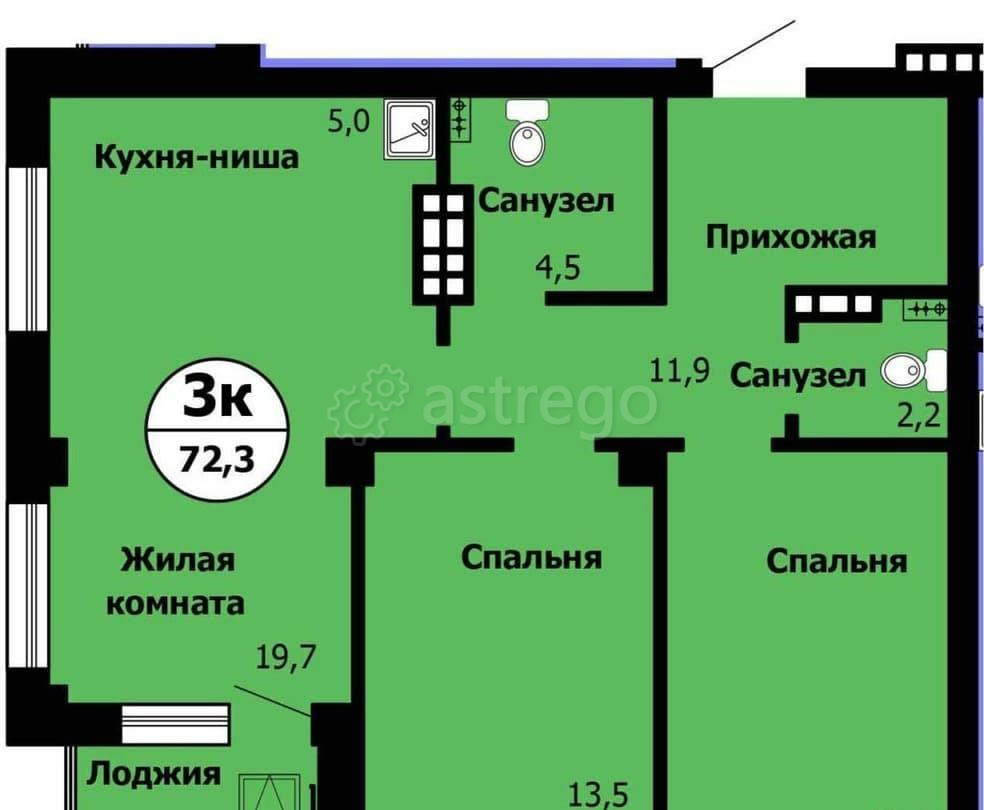 3-комн. квартира, 72.3 м2, 15/21 эт. Красноярск - изображение 1