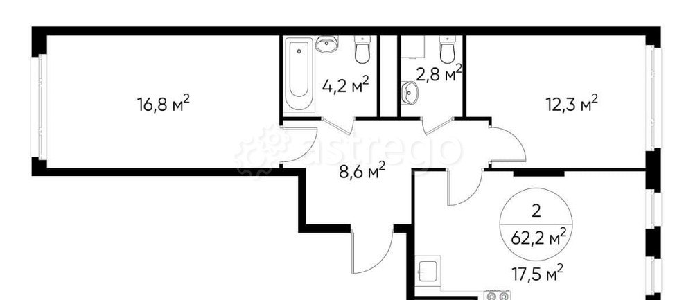 2-комн. квартира, 62 м2, 8/17 эт. Москва - изображение 1