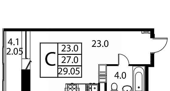 Студия, 29.05 м2, 9/12 эт. Домодедово
