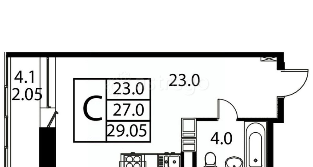 Студия, 29.05 м2, 9/12 эт. Домодедово - изображение 1