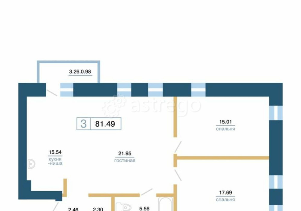 3-комн. квартира, 81.49 м2, 3/7 эт. Красноярск - изображение 2
