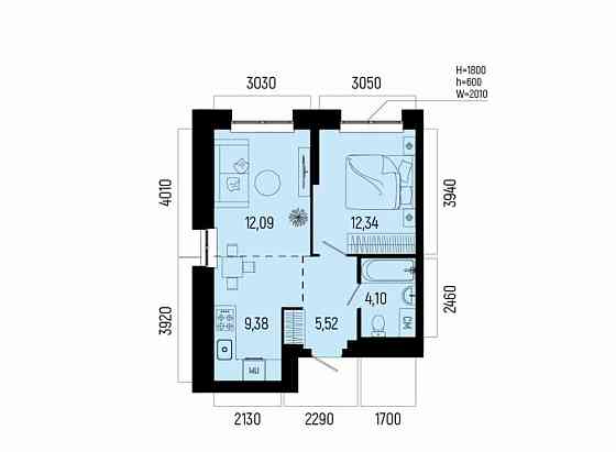2-комн. квартира, 43.43 м2, 22/25 эт. Уфа
