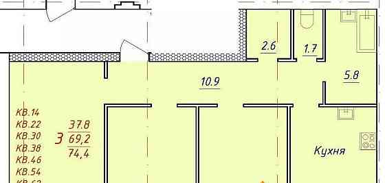 3-комн. квартира, 74.4 м2, 5/9 эт. Новоалтайск