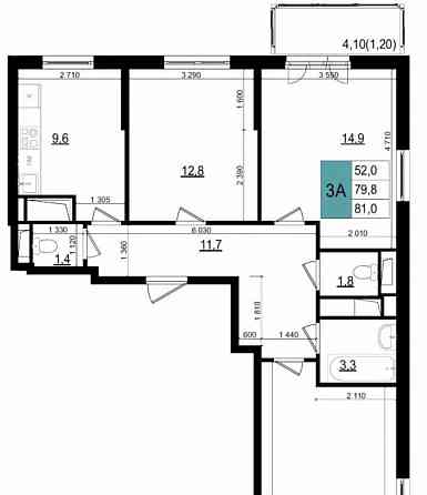 3-комн. квартира, 81 м2, 8/25 эт. Одинцово
